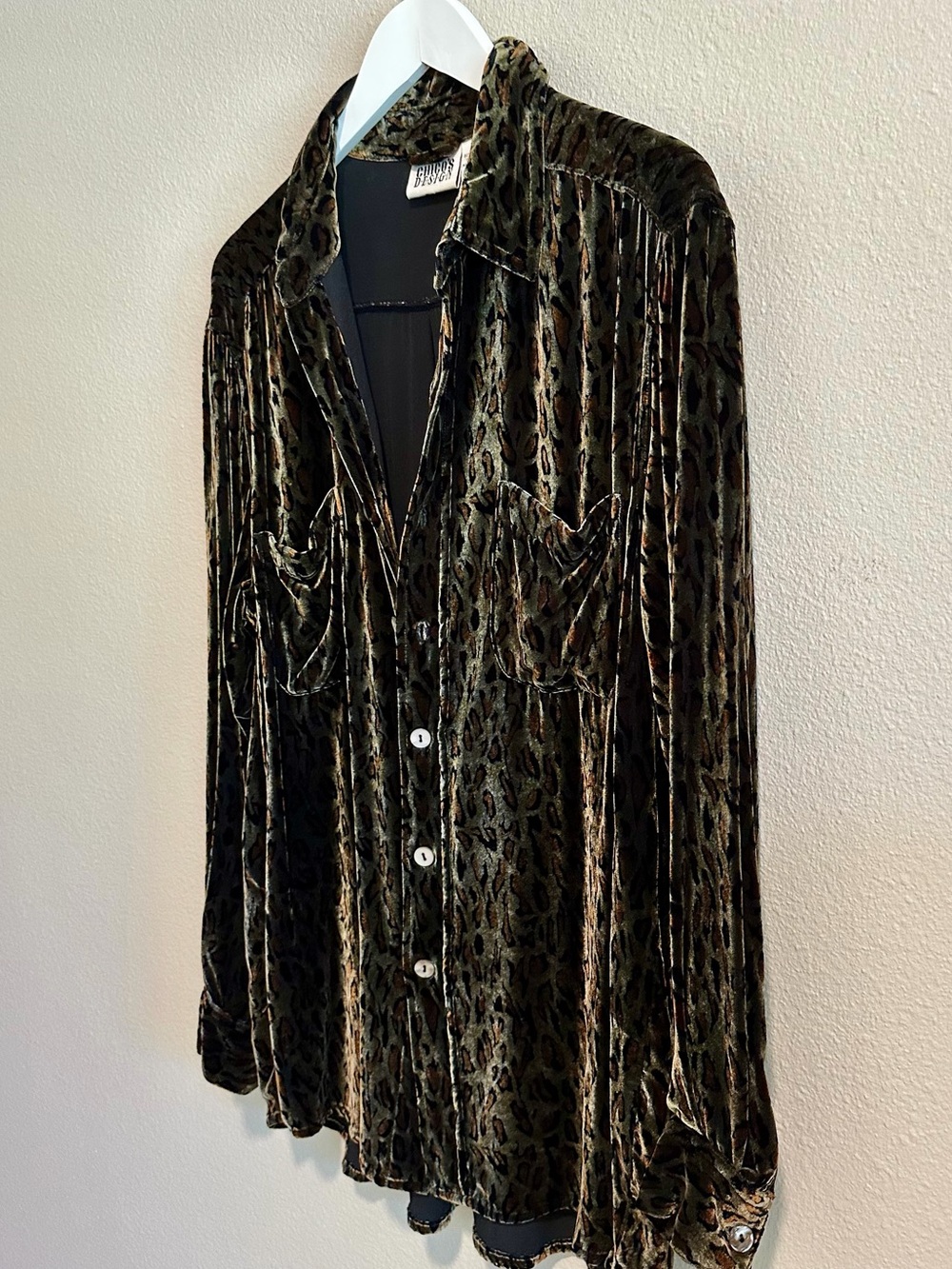 CHICO’S Leopard Print Velvet Button-Up